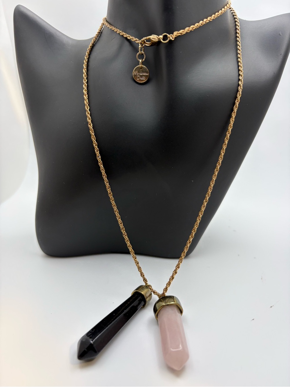 Massimo Dutti Gold-Tone Necklace with Black and Pink Crystal Points